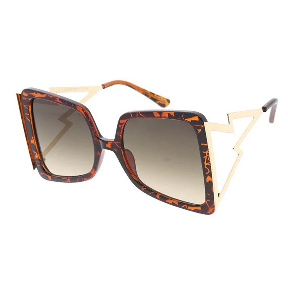 Tortoise‎ Oversized Rectangular Women Sunglasses Gold Accent Luxury XXL Lentes
